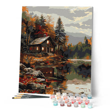 Load image into Gallery viewer, Cosy Cabin by the Autumn Lake