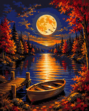 Load image into Gallery viewer, Paint by numbers kit for adults Harvest Moon over the Lake Figured'Art UK
