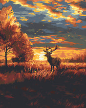 Load image into Gallery viewer, Paint by numbers kit for adults Majestic Stag at Autumn Sunset Figured'Art UK