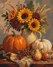 Load image into Gallery viewer, Paint by numbers kit for adults Pumpkin and Sunflower Harvest Still Life Figured'Art UK