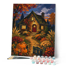 Load image into Gallery viewer, Glowing Pumpkin Cottage at Dusk