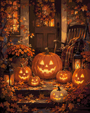 Load image into Gallery viewer, Paint by numbers kit for adults Glowing Jack o Lantern on the Porch Figured'Art UK