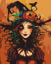Load image into Gallery viewer, Paint by numbers kit for adults Halloween Witch Portrait Figured'Art UK