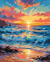 Load image into Gallery viewer, Paint by numbers kit for adults Sunset Waves Figured'Art UK