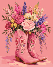 Load image into Gallery viewer, Paint by numbers kit for adults Cowgirl Boots Bouquet Figured'Art UK
