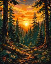 Load image into Gallery viewer, Paint by numbers kit for adults Golden Pine Forest Figured'Art UK