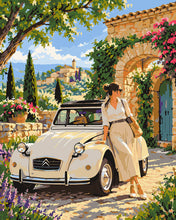 Load image into Gallery viewer, Paint by numbers kit for adults Citroën 2CV at the Garden Gate Figured'Art UK