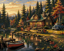 Load image into Gallery viewer, Paint by numbers kit for adults Autumn Lake Cottage Figured'Art UK