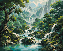 Load image into Gallery viewer, Paint by numbers kit for adults Valley of Waterfalls Figured'Art UK