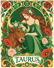 Load image into Gallery viewer, Paint by numbers kit for adults Art Nouveau Zodiac Taurus Figured'Art UK
