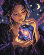 Load image into Gallery viewer, Paint by numbers kit for adults Glowing Galaxy Jar Figured'Art UK