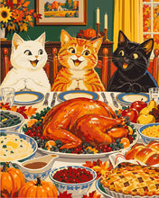 Load image into Gallery viewer, Paint by numbers kit for adults Thanksgiving Cats at Dinner Figured'Art UK