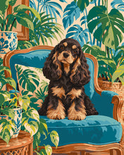 Load image into Gallery viewer, Paint by numbers kit for adults Cocker Spaniel in the Jungle Lounge Figured'Art UK