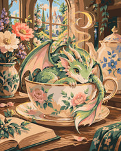 Load image into Gallery viewer, Paint by numbers kit for adults Dragon’s Enchanted Teacup Tea Time Figured'Art UK