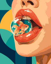 Load image into Gallery viewer, Paint by numbers kit for adults Goldfish Bubble on Glossy Lips Figured'Art UK
