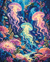 Load image into Gallery viewer, Paint by numbers kit for adults Glowing Jellyfish Underwater Ruins Figured'Art UK