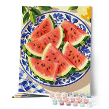Load image into Gallery viewer, Watermelon on Blue Porcelain Plate
