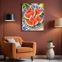 Load image into Gallery viewer, Watermelon on Blue Porcelain Plate