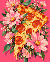 Load image into Gallery viewer, Paint by numbers kit for adults Pizza Slice with Pink Flowers Figured'Art UK