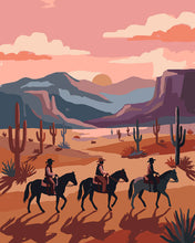 Load image into Gallery viewer, Paint by numbers kit for adults Cowboys of the Desert Sunset Figured'Art UK