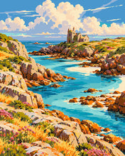 Load image into Gallery viewer, Paint by numbers kit for adults Turquoise Inlet and Coastal Abbey Figured'Art UK