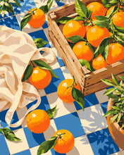 Load image into Gallery viewer, Paint by numbers kit for adults Oranges on Blue Checkered Cloth Figured'Art UK