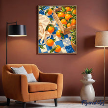 Load image into Gallery viewer, Oranges on Blue Checkered Cloth
