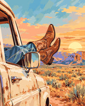 Load image into Gallery viewer, Paint by numbers kit for adults Sunset Road Trip Through the Desert Figured'Art UK