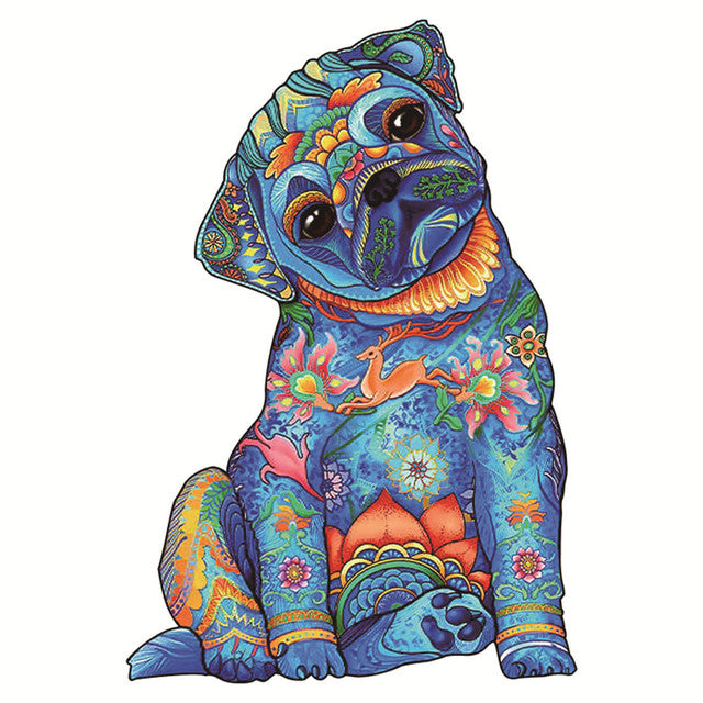 Wooden Puzzle - Blue Pug