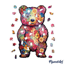 Load image into Gallery viewer, Wooden Puzzle - Floral Teddy Bear
