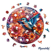 Load image into Gallery viewer, Wooden Puzzle - Hummingbird and Blooming Flowers