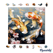 Load image into Gallery viewer, Wooden Puzzle - Koi Fish and Flowers