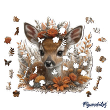 Load image into Gallery viewer, Wooden Puzzle - Fawn with Flowers
