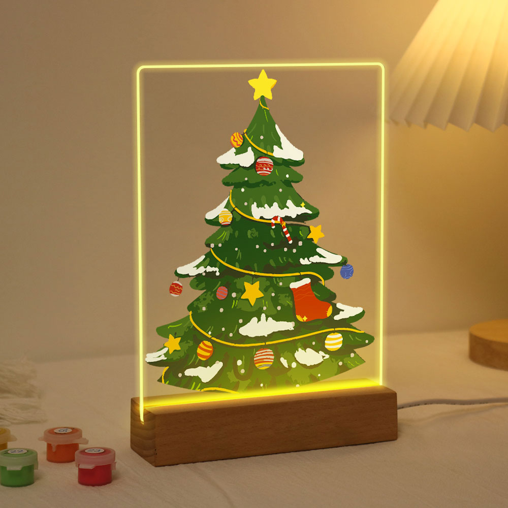 LED Light Display Base Wooden Paint by numbers 15x20cm Evergreen Christmas Tree