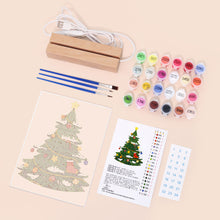 Load image into Gallery viewer, LED Light Display Base Wooden Paint by numbers 15x20cm Evergreen Christmas Tree