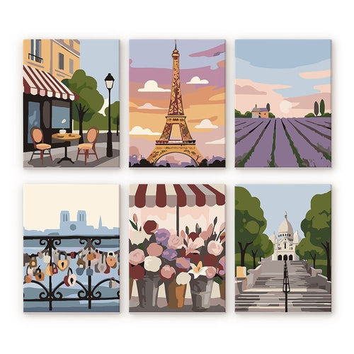 Mini Paint by numbers 15x20cm (6 pieces) - Romantic France Figured'Art