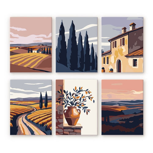 Mini Paint by numbers 15x20cm (6 pieces) - Classic Tuscany Figured'Art
