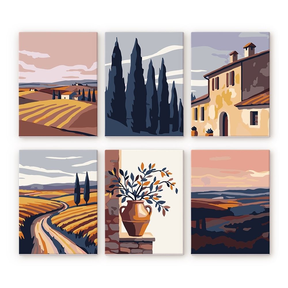 Mini Paint by numbers 15x20cm (6 pieces) - Classic Tuscany Figured'Art