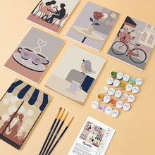 Load image into Gallery viewer, Mini Paint by numbers 15x20cm (6 pieces) - Café Romance