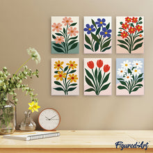 Load image into Gallery viewer, Mini Paint by numbers 15x20cm (6 pieces) - Modern Flowers