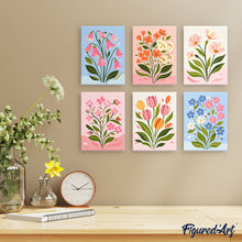 Load image into Gallery viewer, Mini Paint by numbers 15x20cm (6 pieces) - Pastel Flowers