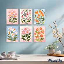 Load image into Gallery viewer, Mini Paint by numbers 15x20cm (6 pieces) - Spring Flowers