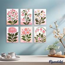 Load image into Gallery viewer, Mini Paint by numbers 15x20cm (6 pieces) - Pink Flowers