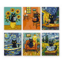 Load image into Gallery viewer, Mini Paint by numbers 15x20cm (6 pieces) - Van Gogh Style Cat Figured'Art