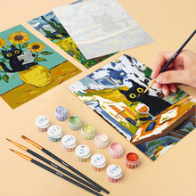 Load image into Gallery viewer, Mini Paint by numbers 15x20cm (6 pieces) - Van Gogh Style Cat