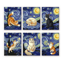 Load image into Gallery viewer, Mini Paint by numbers 15x20cm (6 pieces) - Starry Night Cats Figured'Art