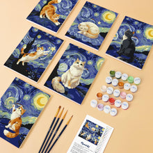 Load image into Gallery viewer, Mini Paint by numbers 15x20cm (6 pieces) - Starry Night Cats
