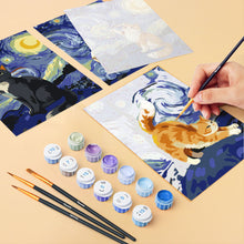 Load image into Gallery viewer, Mini Paint by numbers 15x20cm (6 pieces) - Starry Night Cats