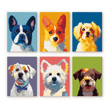Load image into Gallery viewer, Mini Paint by numbers 15x20cm (6 pieces) - Modern Dog Portraits 1 Figured'Art