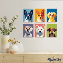 Load image into Gallery viewer, Mini Paint by numbers 15x20cm (6 pieces) - Modern Dog Portraits 1